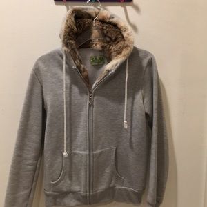 Juicy Couture rabbit fur lined gray hoodie